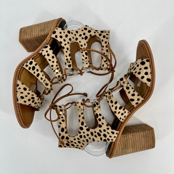 Dolce Vita Lyndon Sandal Size 9 Lace Up Heel Leopard Calf Hair Leather Gladiator - Picture 4 of 11